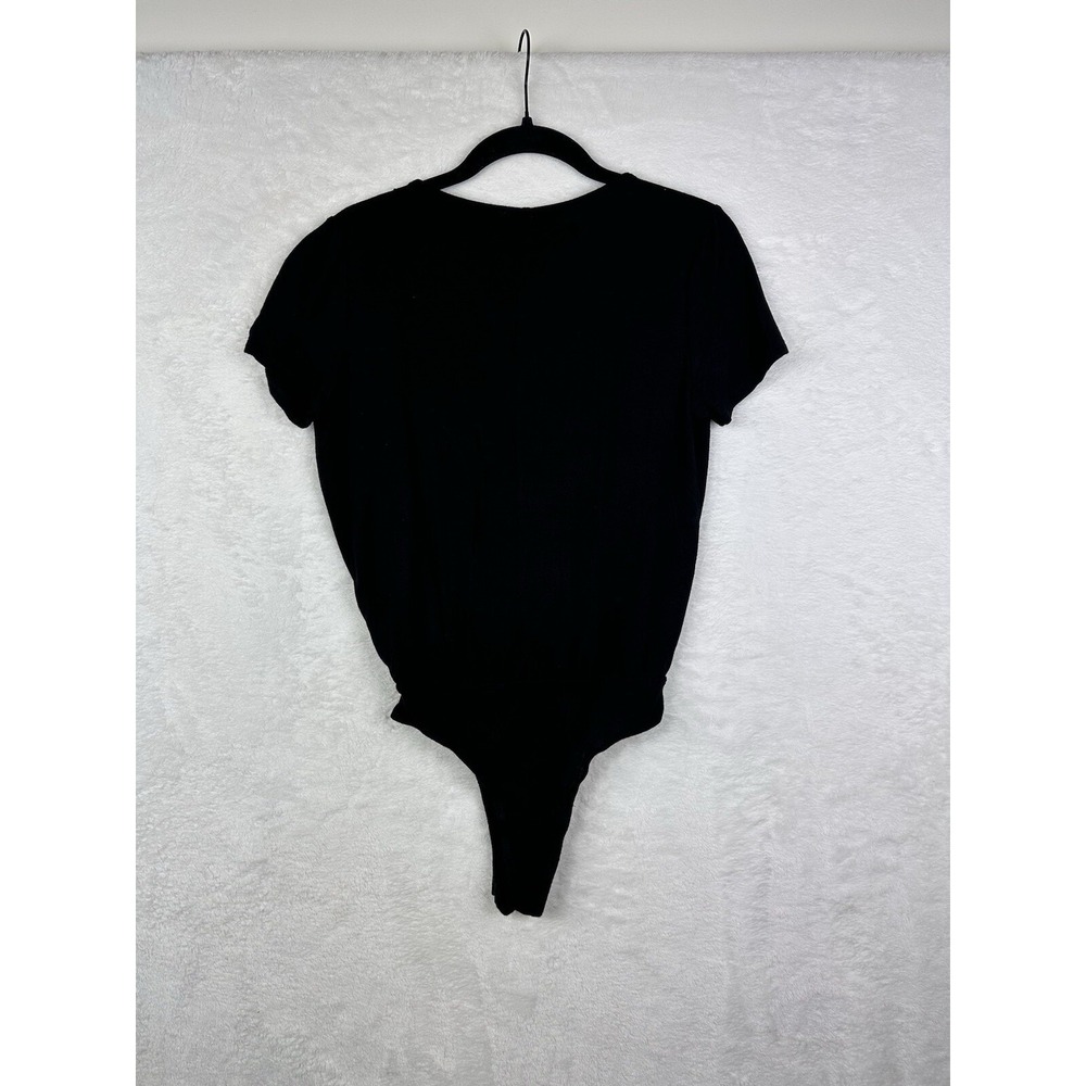 Lulus Womens Top Bodysuit Black Short Sleeve Size XS Satin Lined Edge EUC - Picture 9 of 11